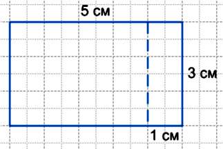 Сделай чертеж к задаче и реши ее. От прямоугольника, длины сторон которого 5 см и 3 см, отрезали полоску со сторонами 3 см и 1 см. Найди площадь оставшейся части.