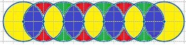 Отметь в тетради 8 точек, как на рисунке. Начерти окружности радиусом 1 см с центром в каждой отмеченной точке.