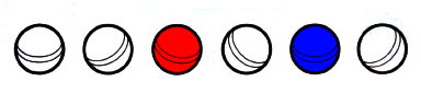 3. Раскрась третий мяч красным цветом, а пятый синим, считая слева направо.