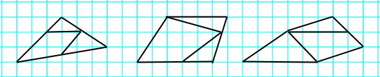 Проведи в каждой из них по 2 отрезка так, чтобы, разрезав по ним каждую фигуру, можно было получить 2 треугольника и 1 четырехугольник.