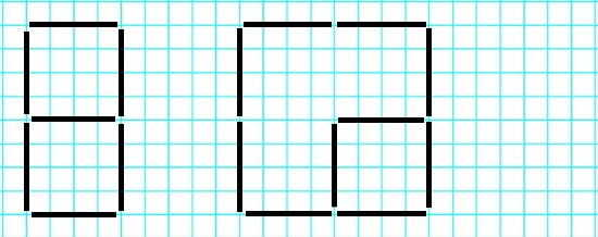Составь из 7 одинаковых палочек 2 одинаковых квадрата, а из 10 палочек 1 большой квадрат и 1 маленький.