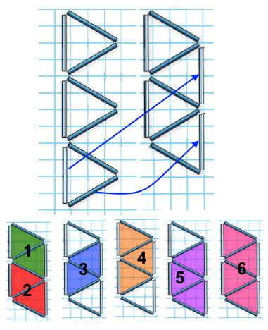 Выложи из 9 палочек такую фигуру. Догадайся, как переложить 2 палочки, чтобы стало 4 треугольника. Сколько получилось четырехугольников?