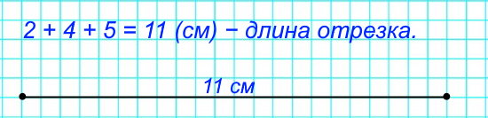 28. Начерти отрезок, длина которого равна периметру треугольника со сторонами 2 см, 4 см, 5 см.