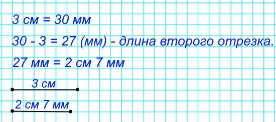 7. Начерти два отрезка: длина первого отрезка 3 см, а второго − на 3 мм меньше.